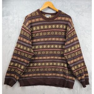 Vintage Aeropostale Sweater Men Large Brown Fair Isle Geometric 90s Grandpa Gorp